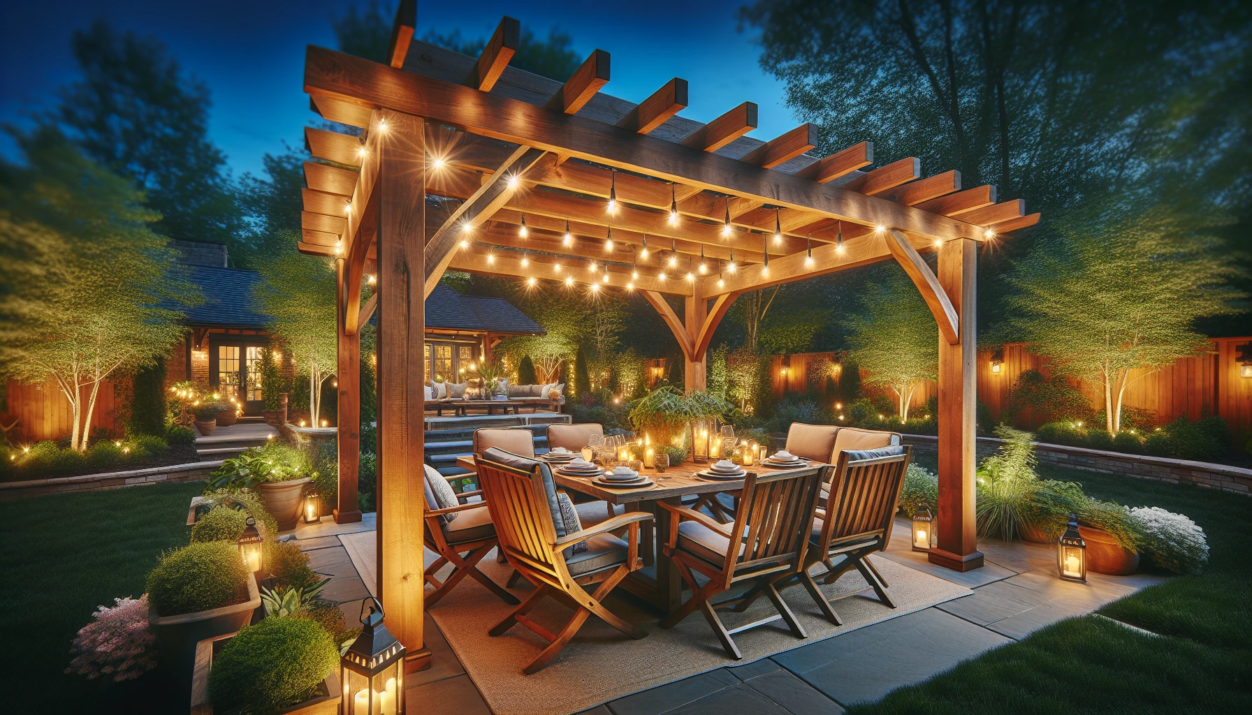 Entertainment and Functional Areas backyard landscaping-Pergola Dining Spaces