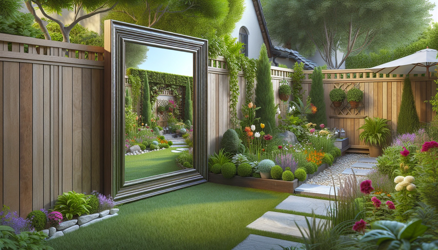 Small Space Backyard Landscaping Ideas-Mirror Illusion Walls