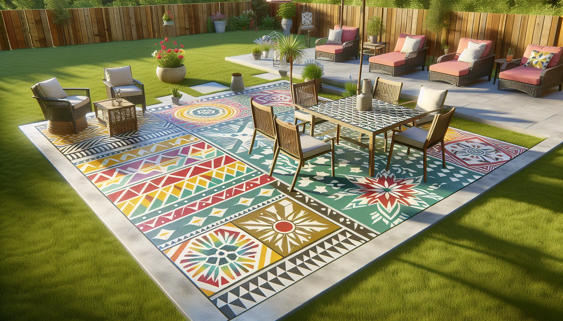 Budget-Friendly Backyard Solutions-Painted Concrete Patio