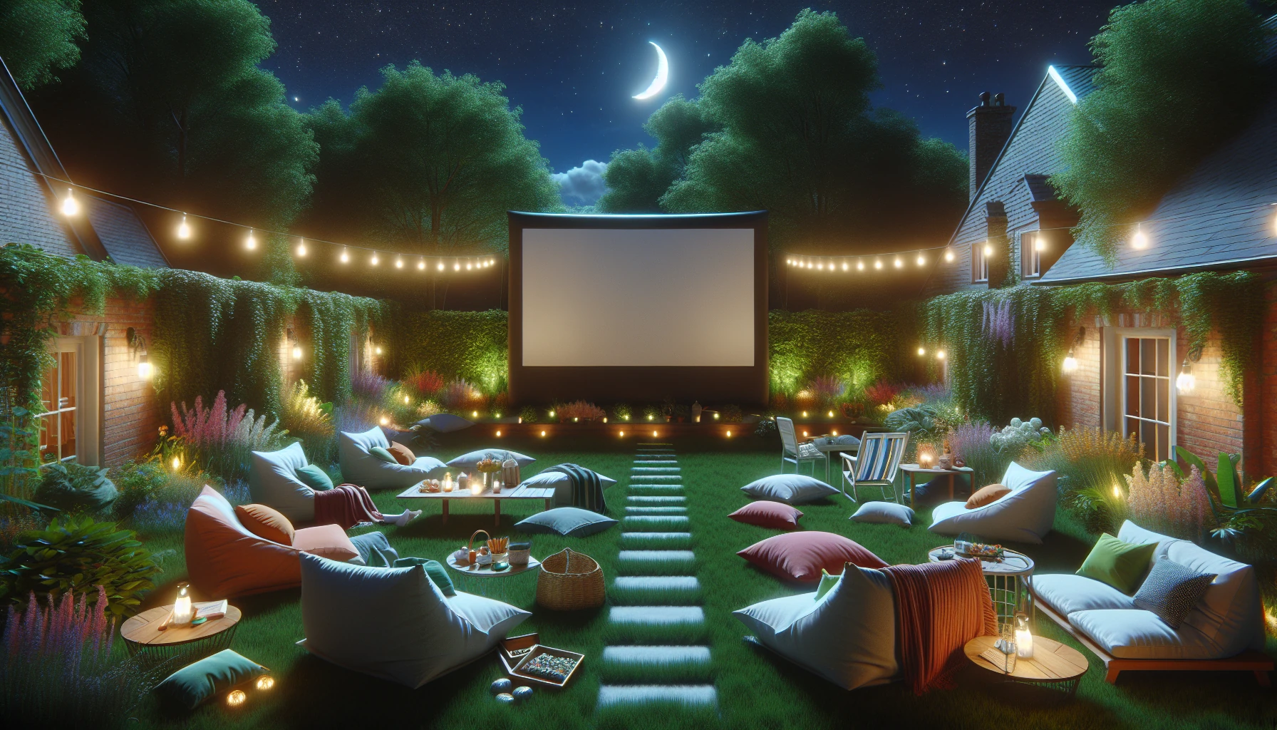 Entertainment and Functional Areas backyard landscaping-Outdoor Movie Theater