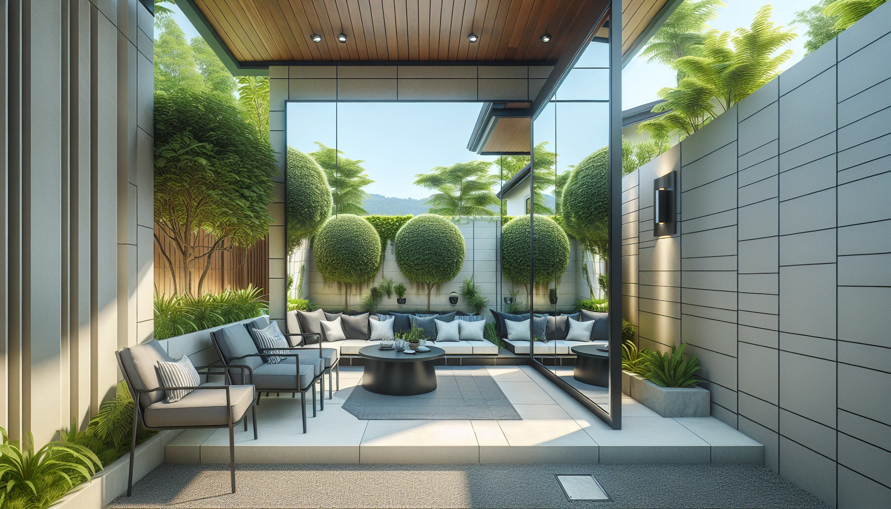 Small Space Big Impact Backyard Patio Ideas-Mirror Wall Space Expander