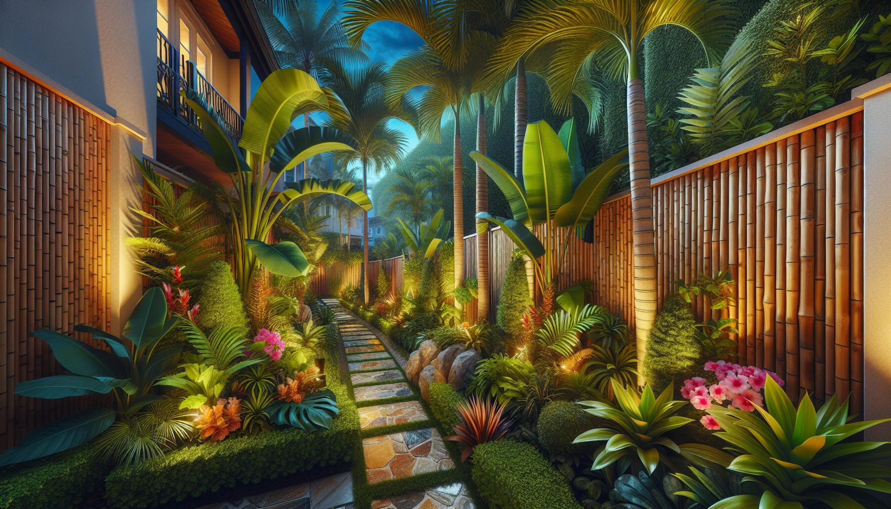 Plant-Focused Side Yard Landscaping Ideas-Tropical Side Yard Oasis