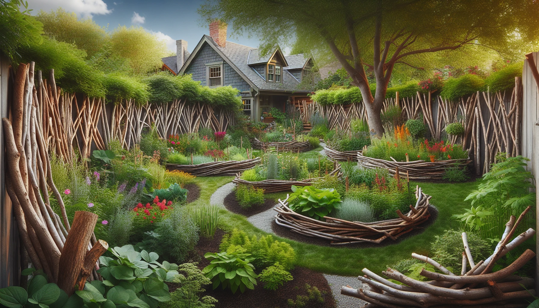 Budget-Friendly Backyard Solutions-Branch and Twig Borders