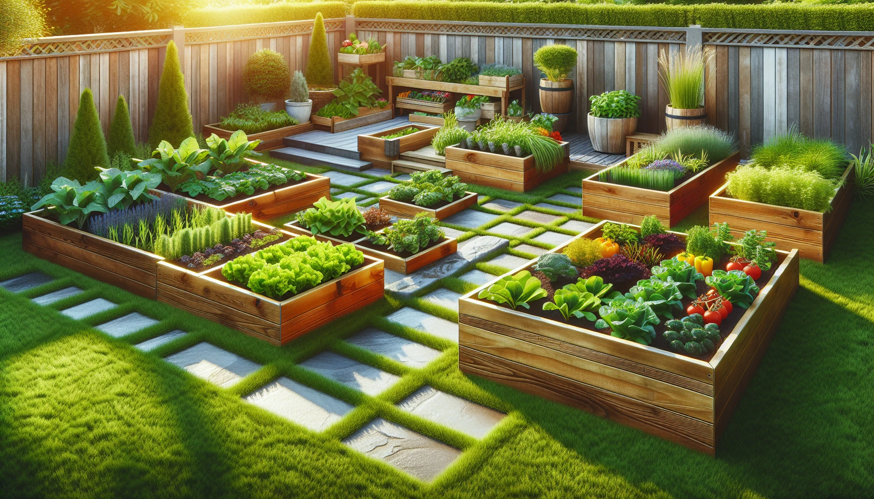 Small Space Backyard Landscaping Ideas-Raised Garden Beds with Pathways
