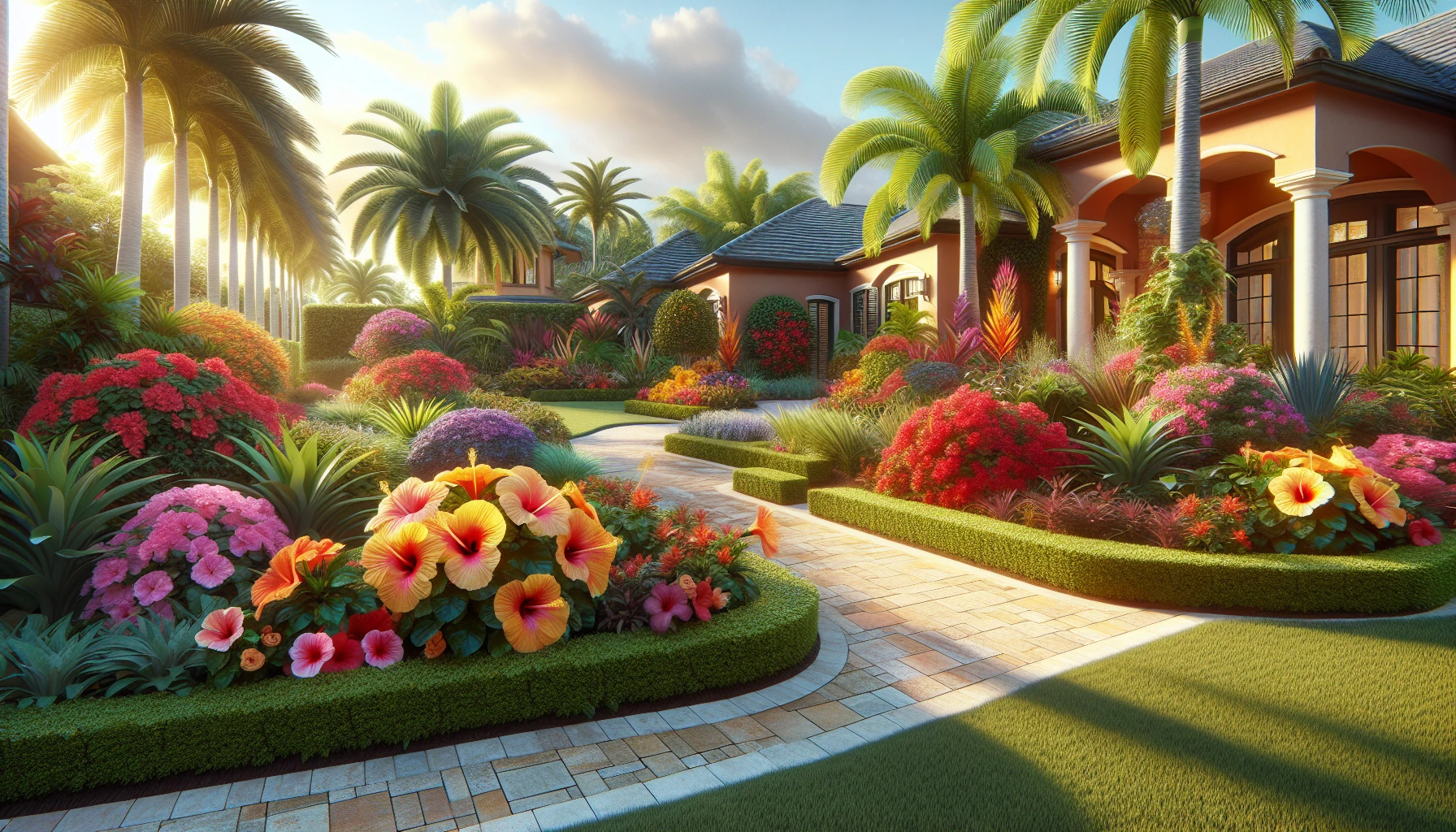 Tropical Front Yard Landscaping Ideas-Hibiscus and Flowering Hedge