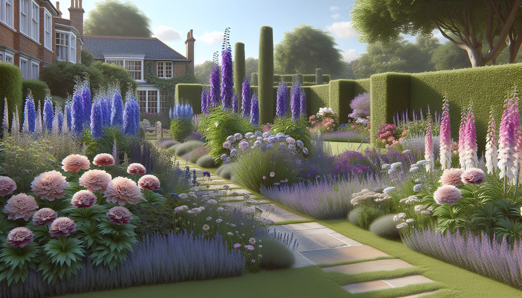 Traditional Front Yard Landscaping-English Garden Border with Mixed Perennials