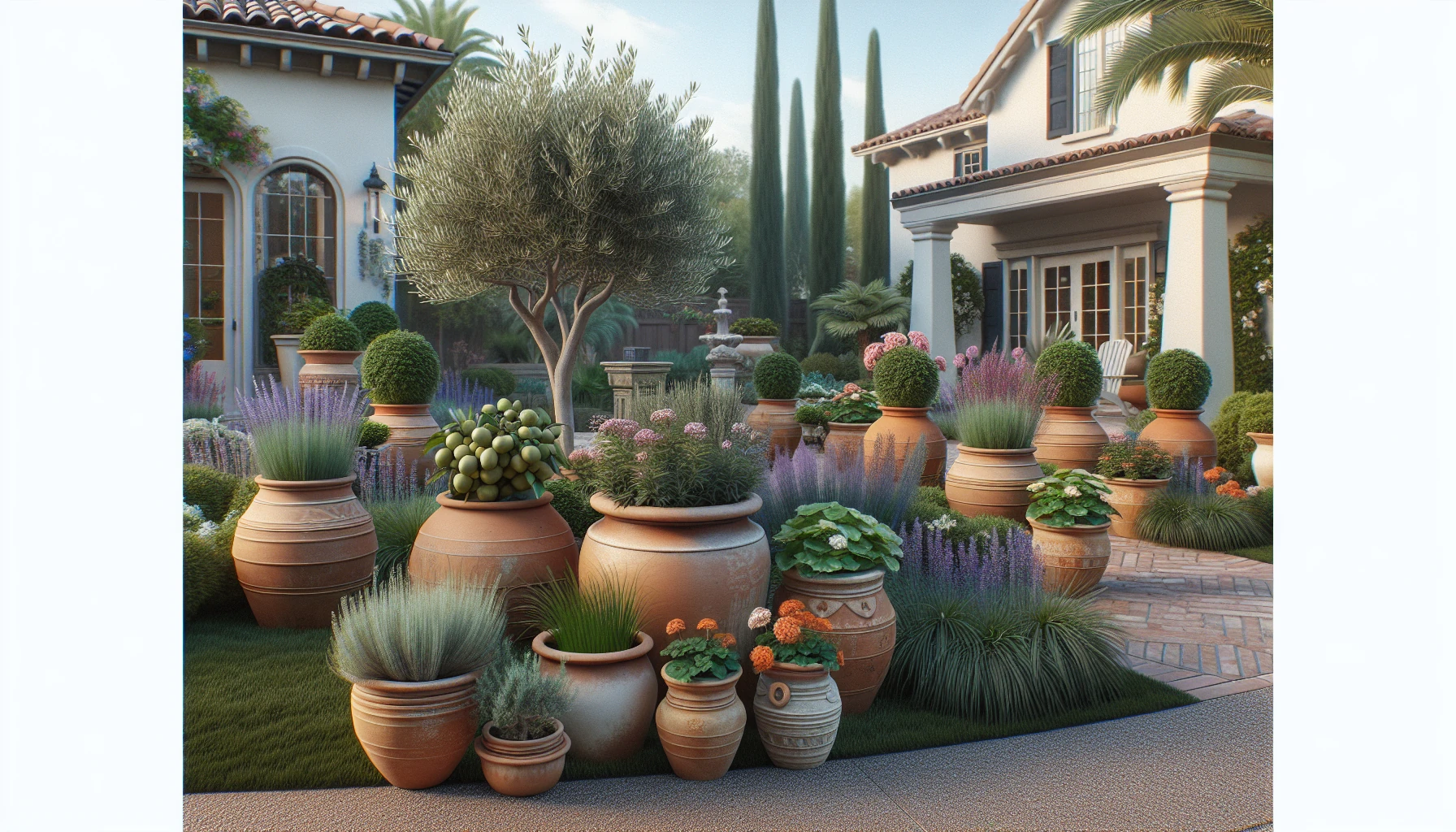 Mediterranean Front Yard Landscaping Ideas-Terracotta Container Garden