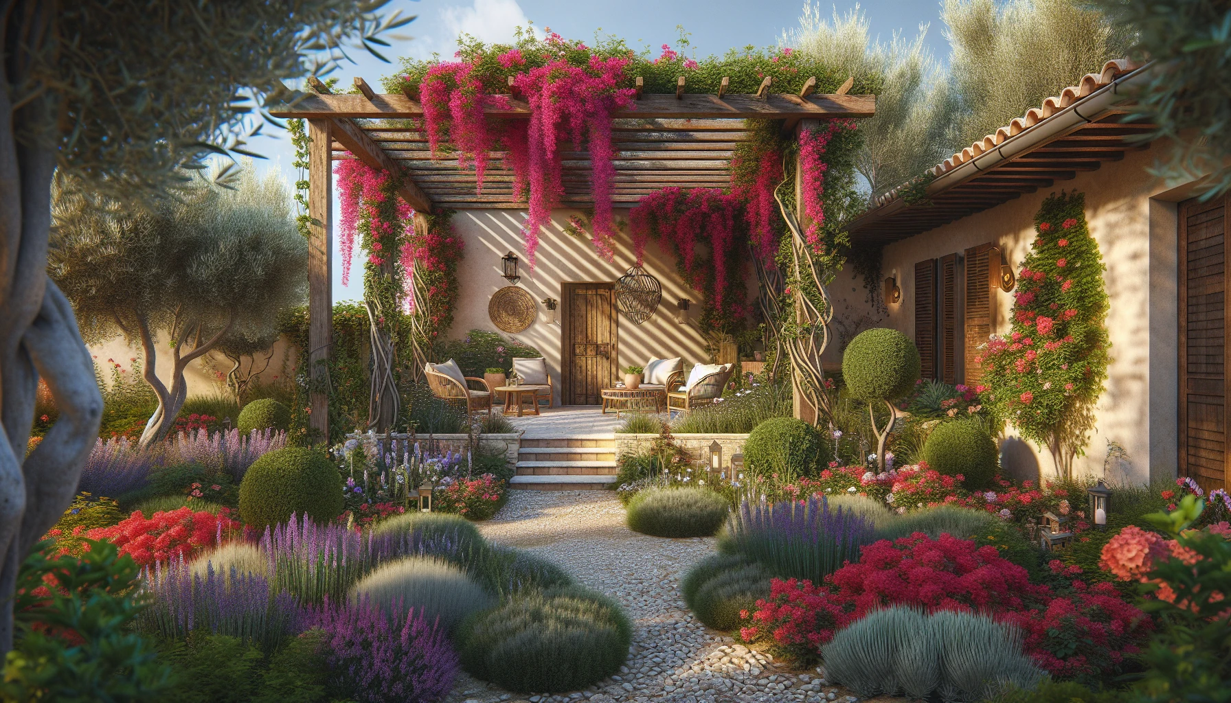 Mediterranean Front Yard Landscaping Ideas-Pergola with Climbing Vines