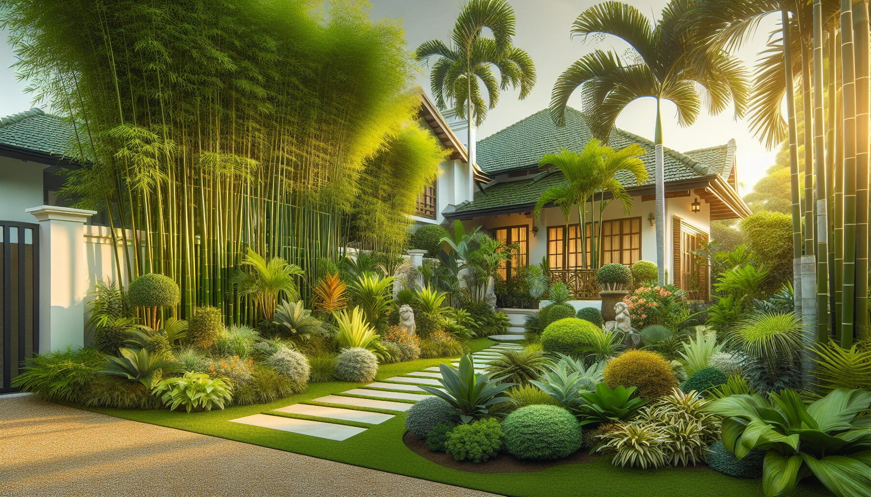 Tropical Front Yard Landscaping Ideas-Bamboo Screen Garden