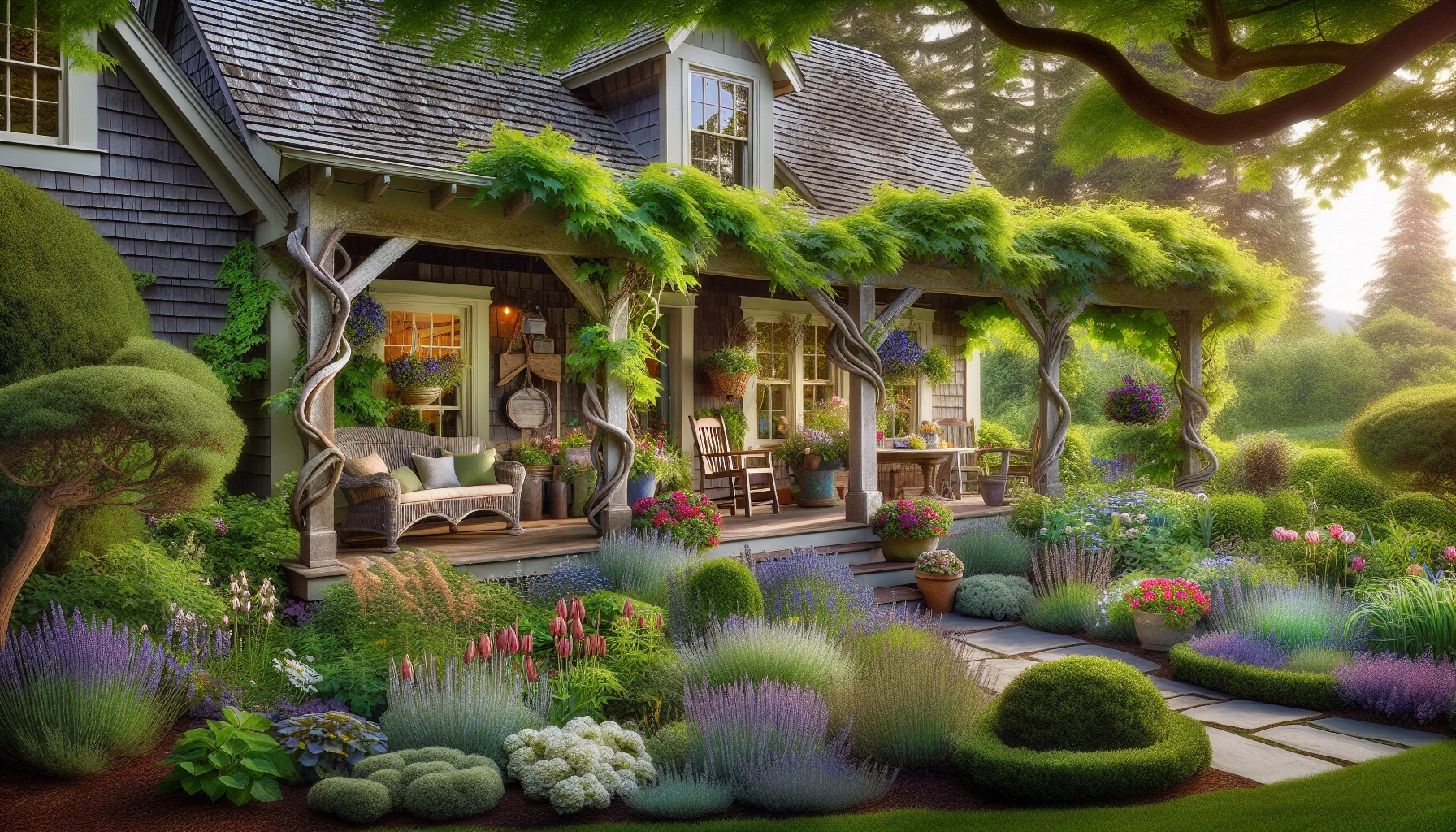 Country & Cottage Front Yard Landscaping Ideas-Farmhouse Porch Garden