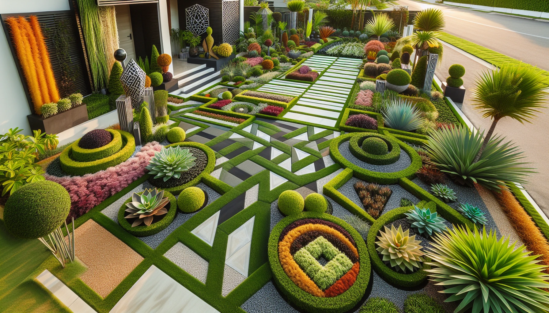 Creative Front Yard Landscaping Ideas-Geometric Pattern Plantings