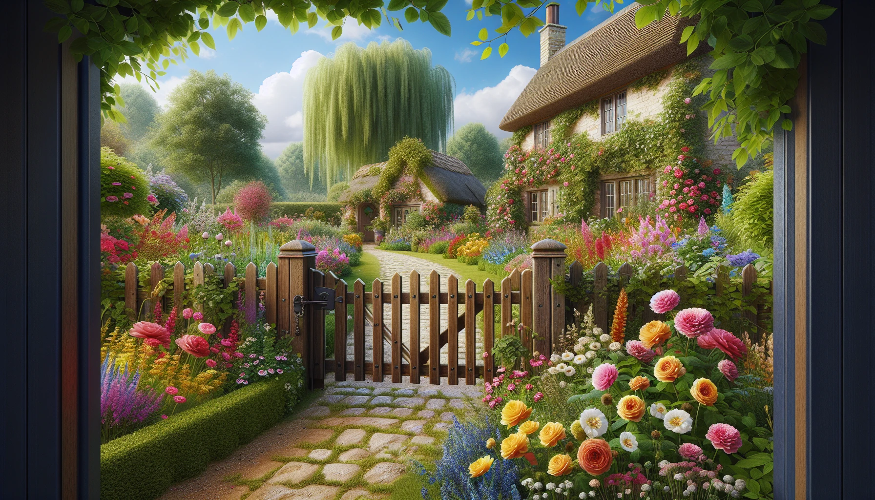Country & Cottage Front Yard Landscaping Ideas-Cottage Garden with Picket Gate