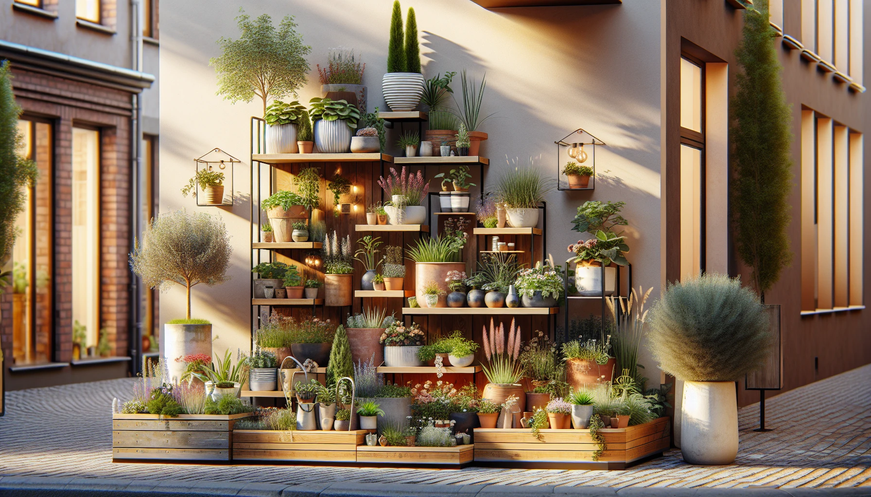 Small Front Yard Landscaping Ideas-Tiered Container Garden