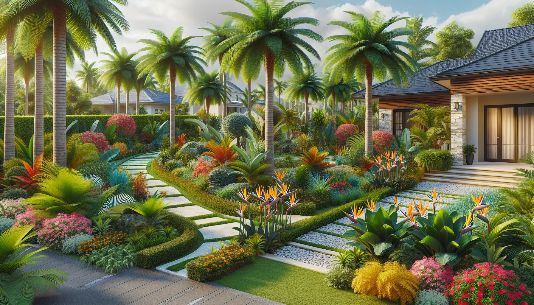 Tropical Front Yard Landscaping Ideas-Palm Tree Paradise