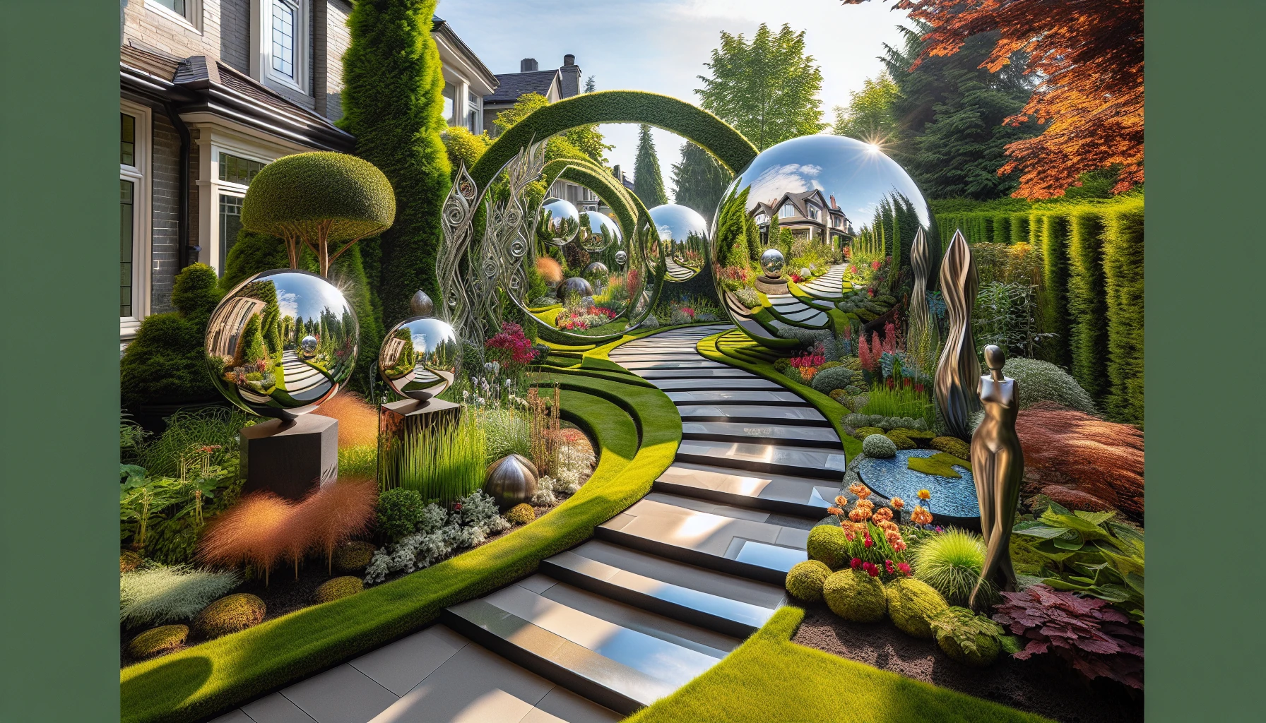 Creative Front Yard Landscaping Ideas-Mirror and Reflection Features