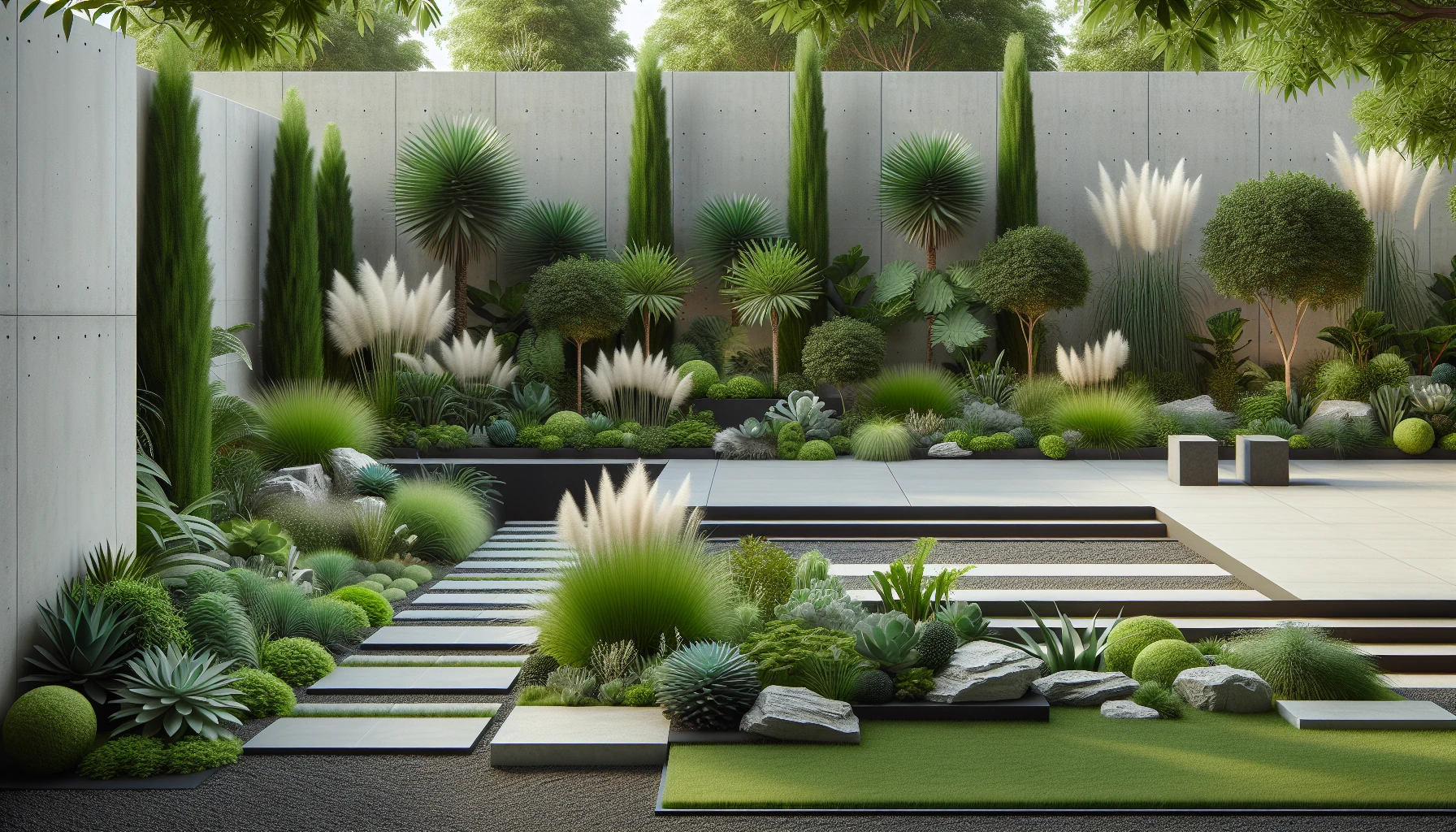 Modern Front Yard-Monochromatic Succulent Garden