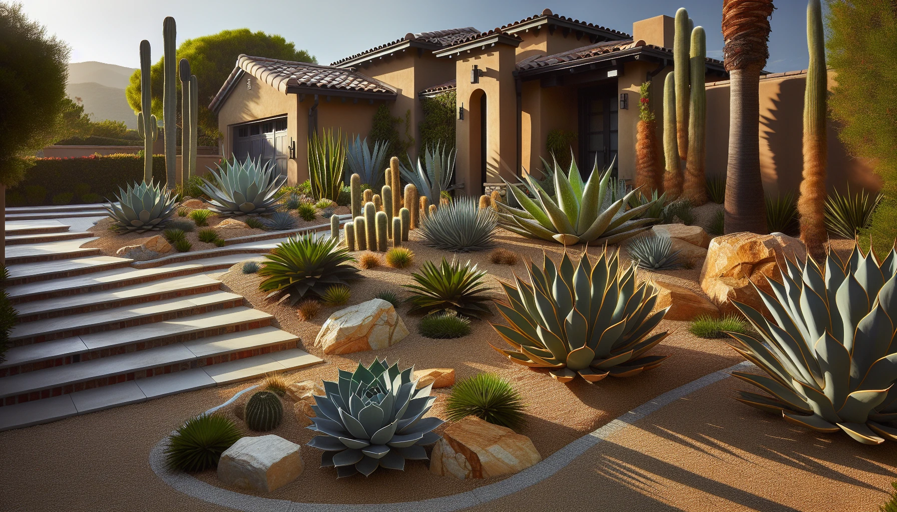 Mediterranean Front Yard Landscaping Ideas-Agave and Cactus Display Garden