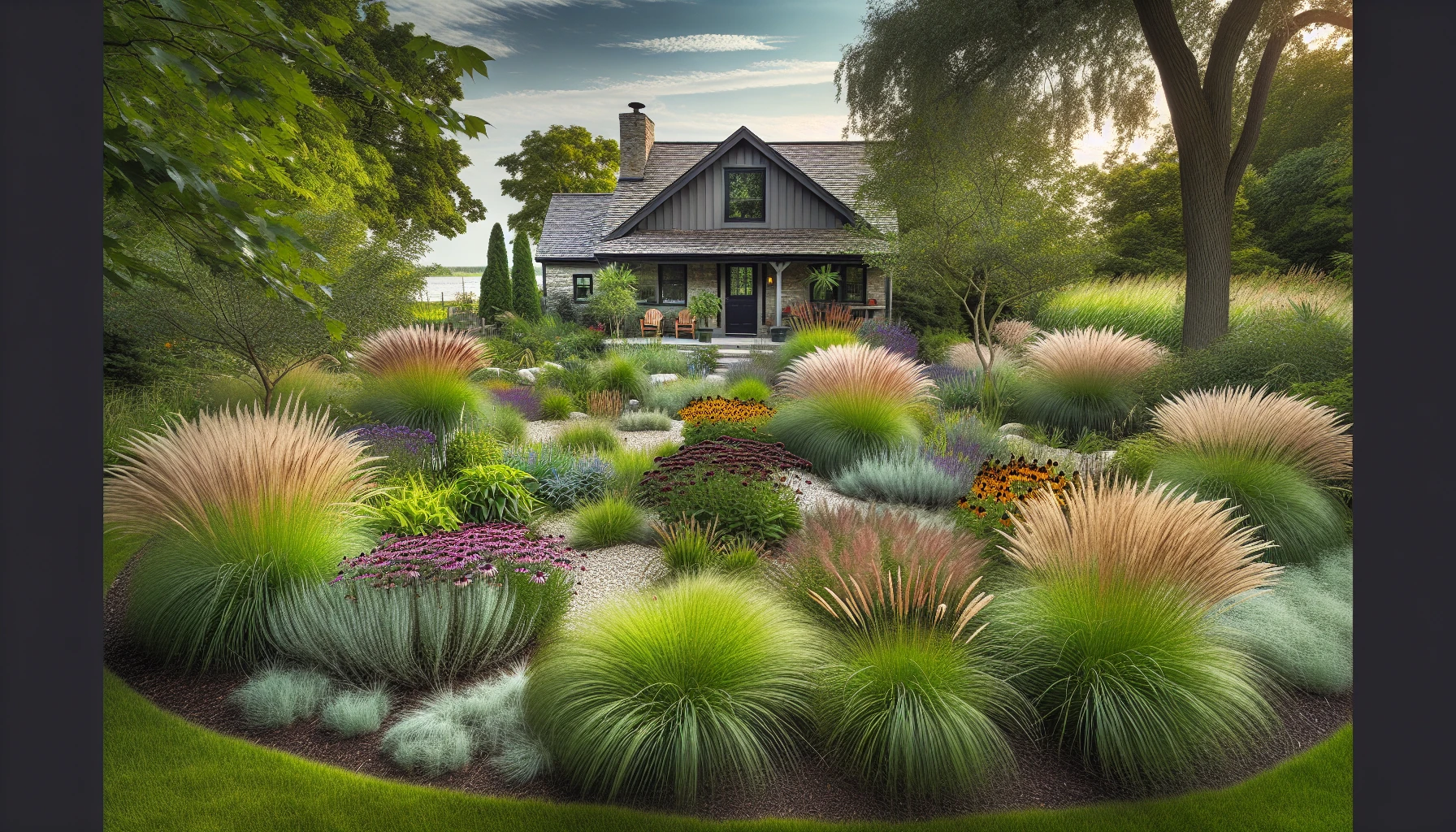 Country & Cottage Front Yard Landscaping Ideas-Prairie Garden with Native Grasses