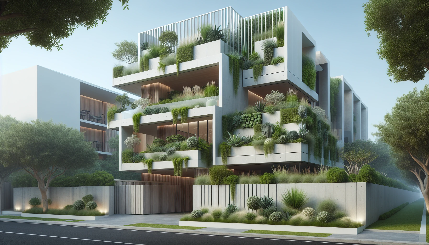 Modern Front Yard-Living Wall Feature with Drought-Tolerant Plants
