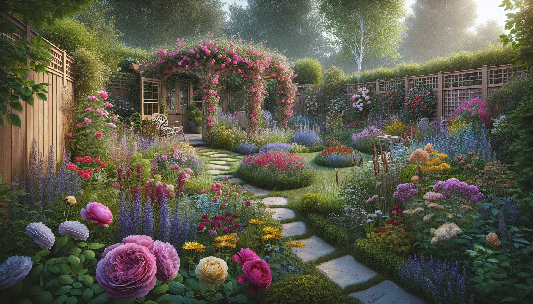 Plant Combinations and Garden Backyard landscaping-Cottage Garden Charm