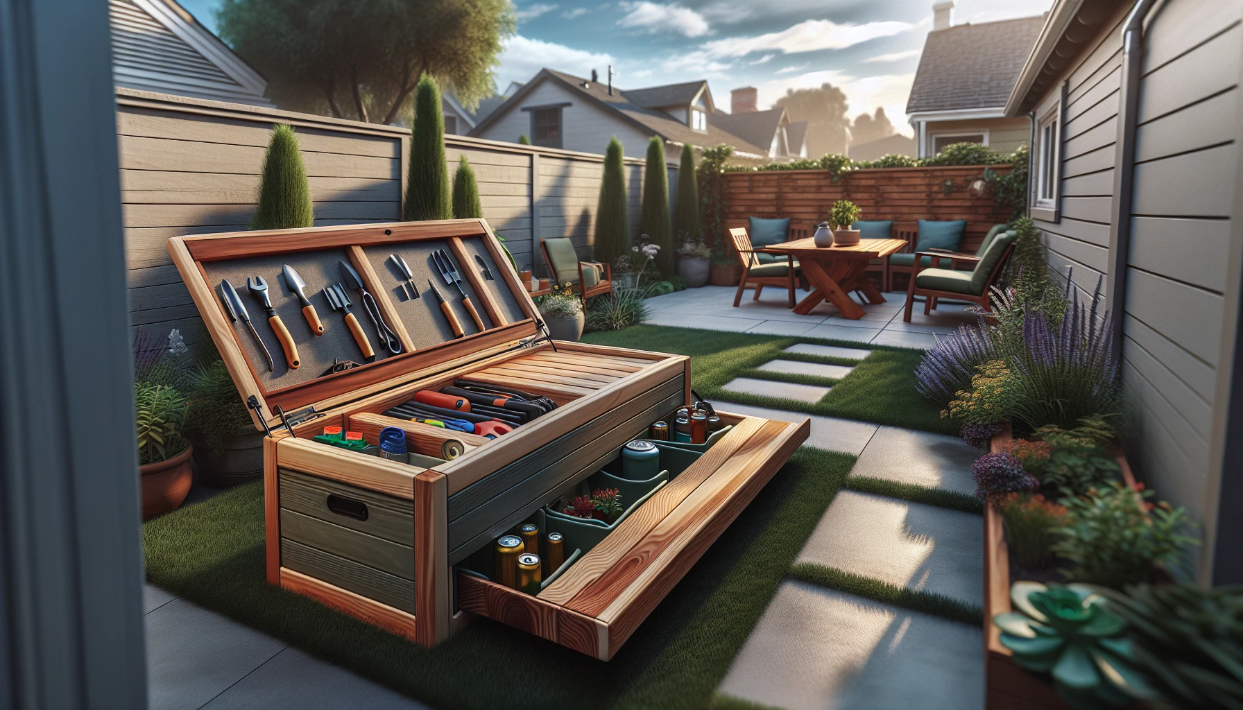 Narrow Backyards landscaping ideas-Hidden Multi-Function Integration