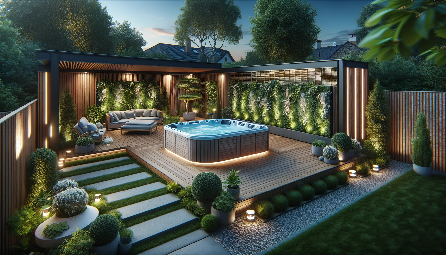 Entertainment and Functional Areas backyard landscaping-Hot Tub Integration