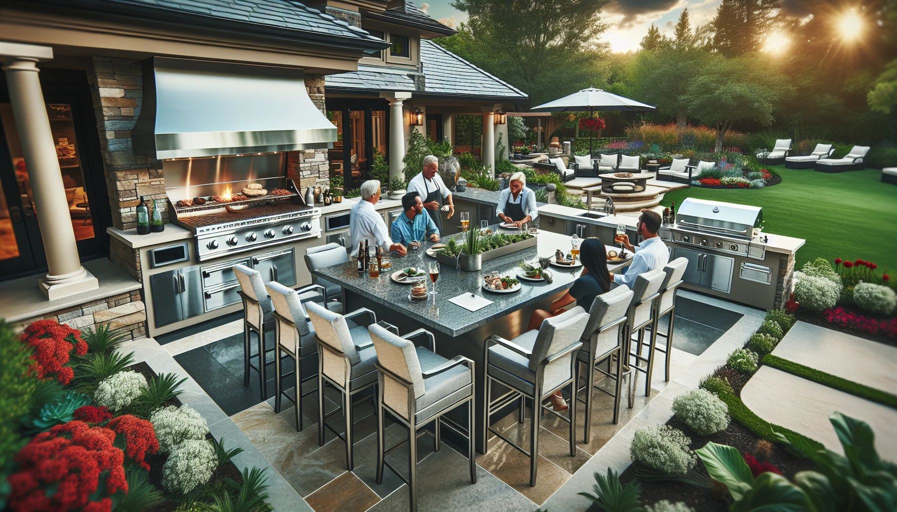 L-Shaped Outdoor Kitchen Island