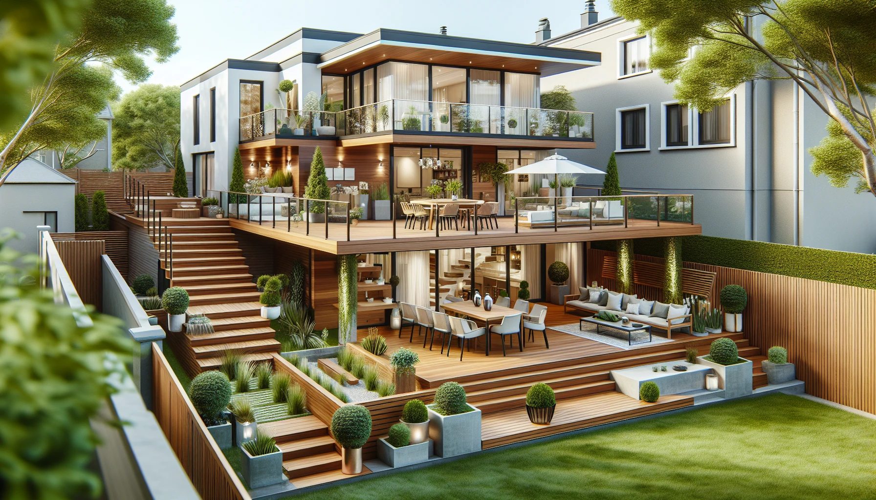 Small Space Backyard Landscaping Ideas-Multi-Level Deck Design