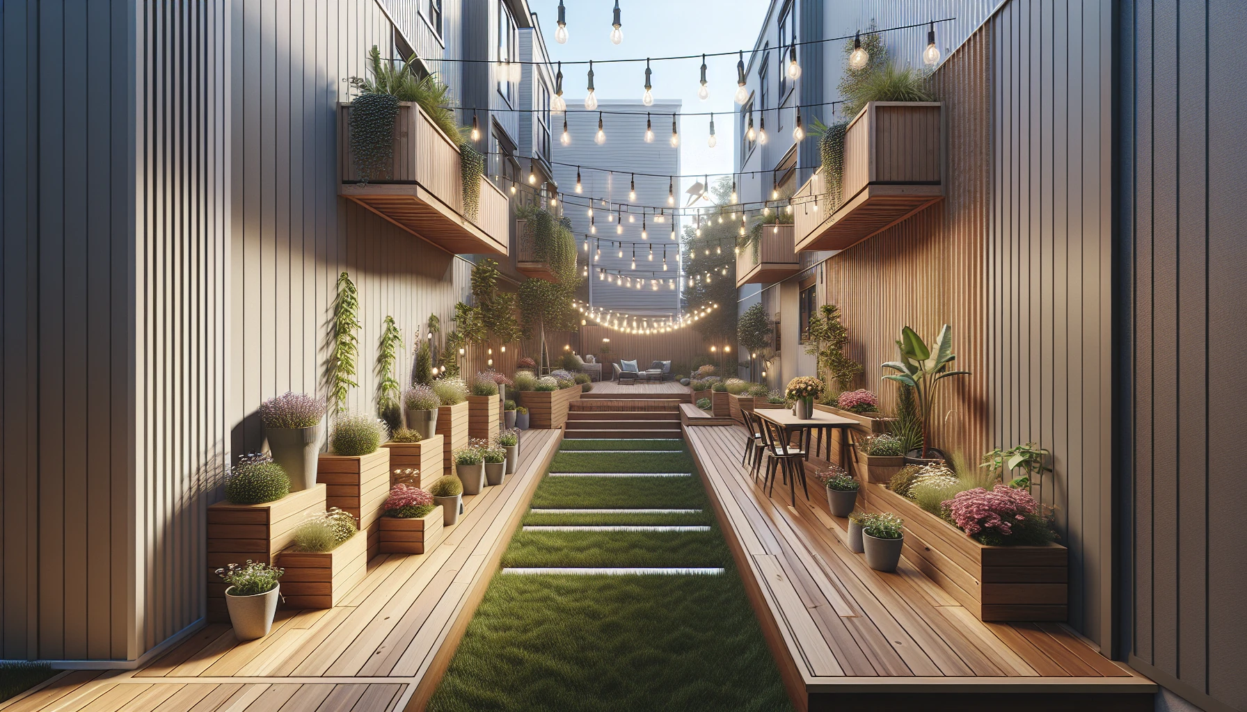 Narrow Backyards landscaping ideas-Floating Elements for Lightness