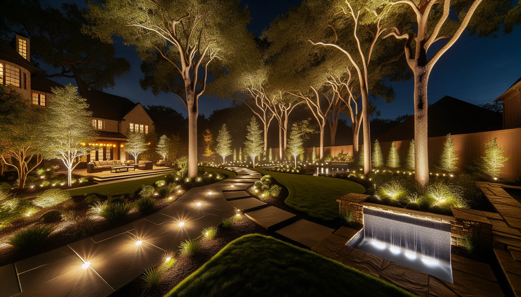Water Features and Lighting Backyard Landscaping-LED Landscape Lighting
