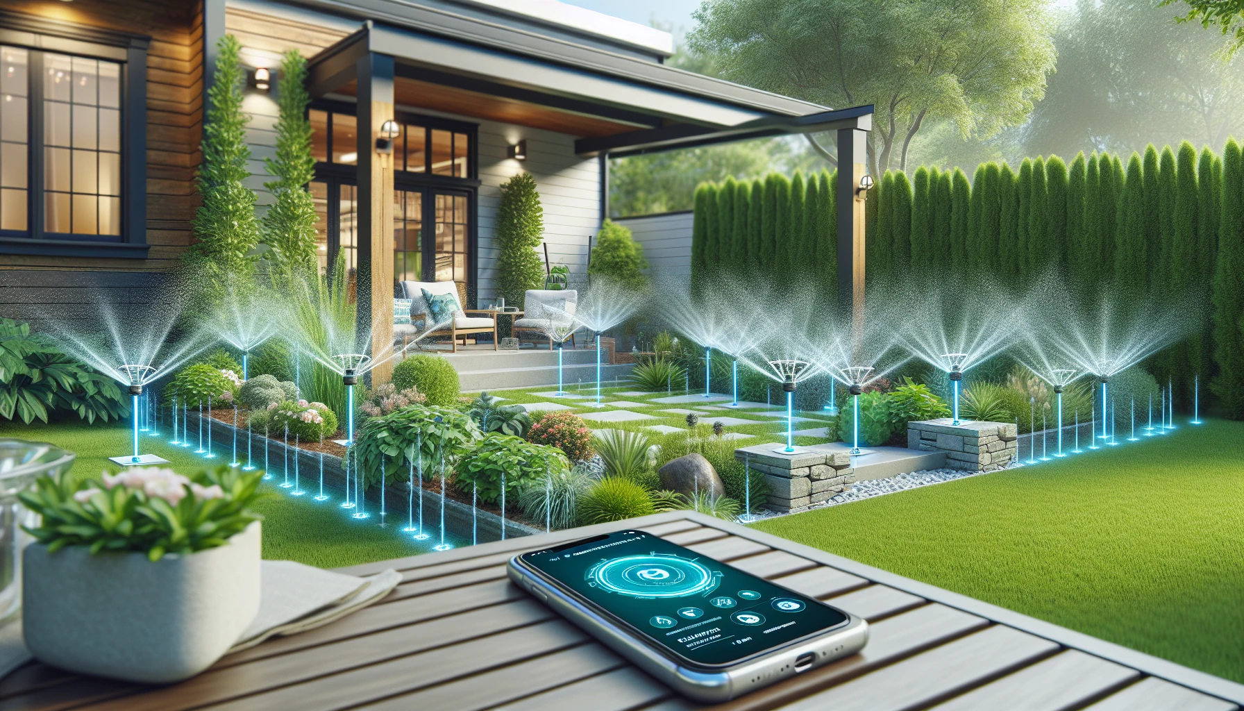 Water Features and Lighting Backyard Landscaping-Smart Irrigation Systems