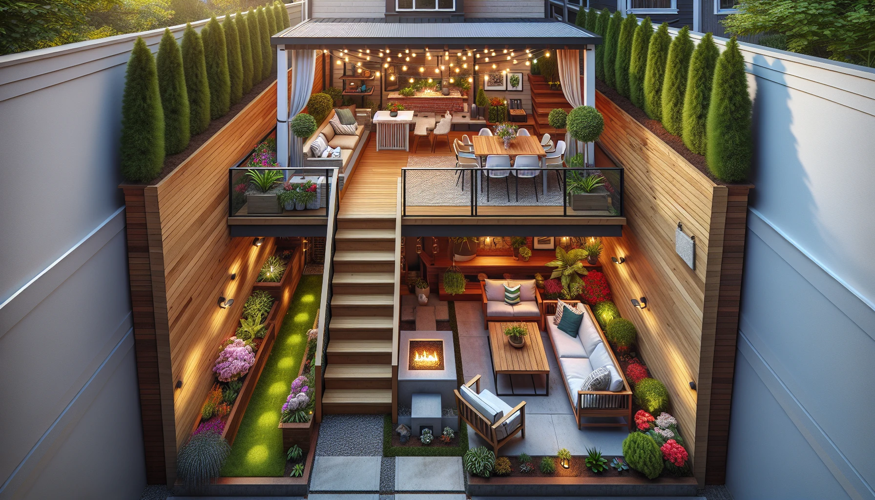Narrow Backyards landscaping ideas-Vertical Function Stacking