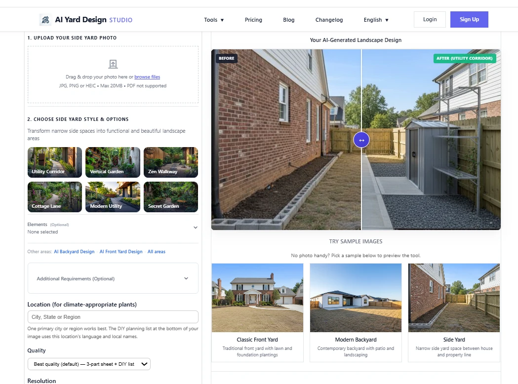 How to Use AI for Landscape Design - side yard narrow space design