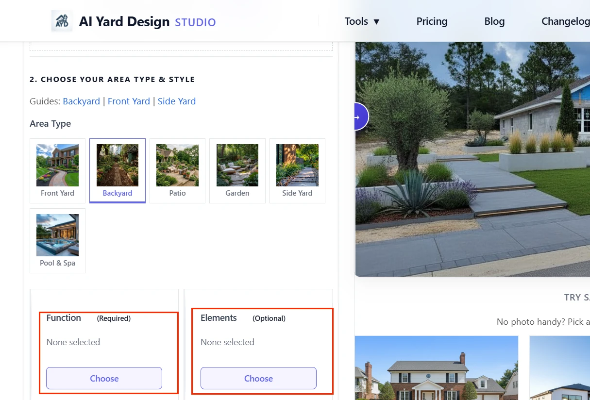 How to Use AI for Landscape Design - area type tabs no outline needed